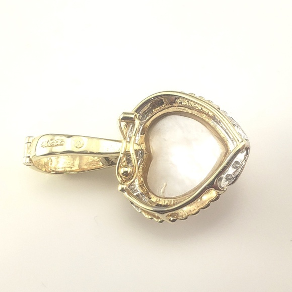 14 Karat Yellow Gold Pearl and Diamond Heart Pendant Enhancer #16801 - Picture 4 of 8